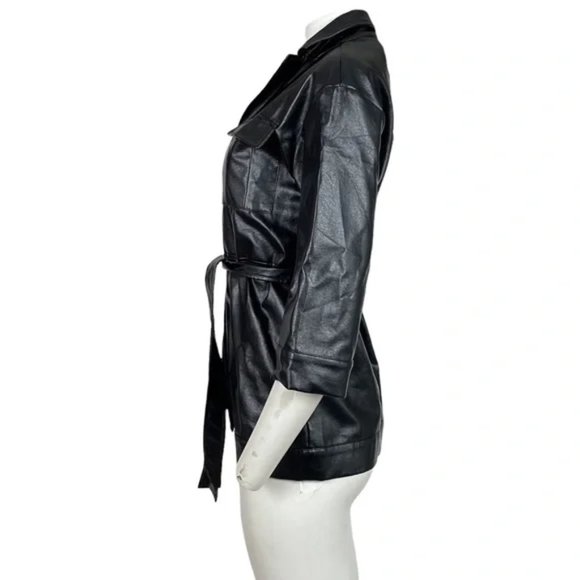 Belted Leather Trench Coat Black - Picture 3 of 4